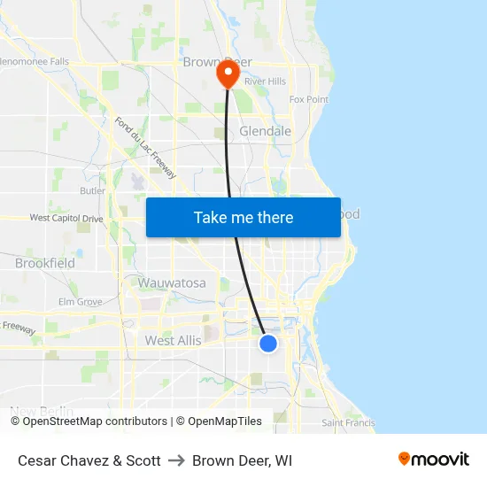 Cesar Chavez & Scott to Brown Deer, WI map