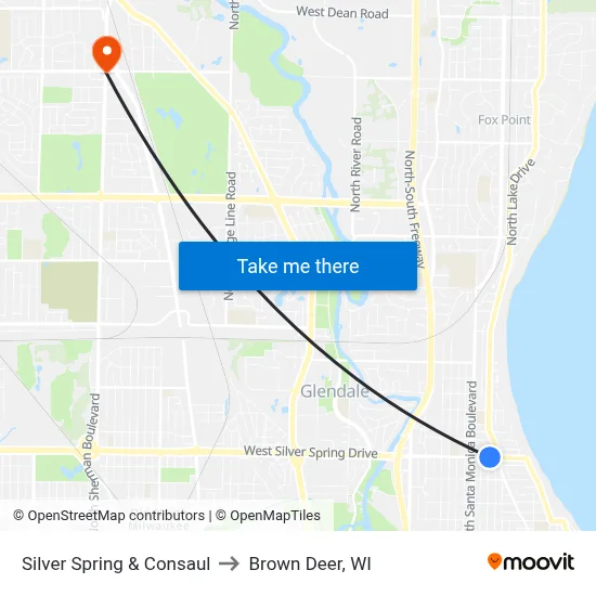 Silver Spring & Consaul to Brown Deer, WI map