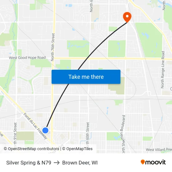 Silver Spring & N79 to Brown Deer, WI map