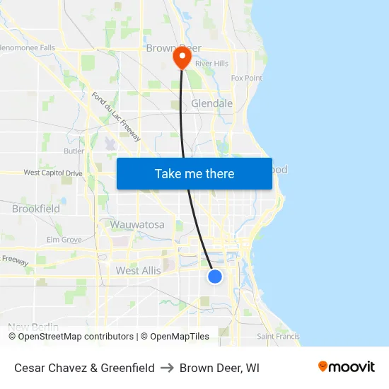 Cesar Chavez  & Greenfield to Brown Deer, WI map