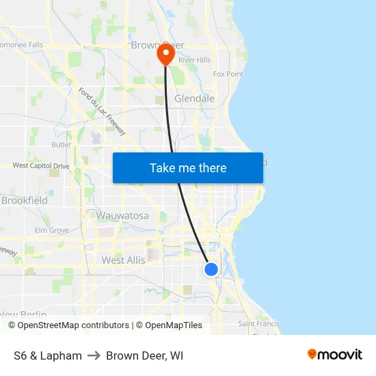 S6 & Lapham to Brown Deer, WI map