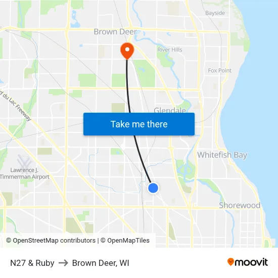 N27 & Ruby to Brown Deer, WI map