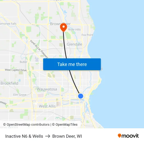 Inactive N6 & Wells to Brown Deer, WI map
