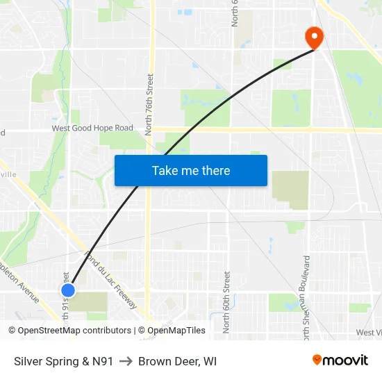 Silver Spring & N91 to Brown Deer, WI map