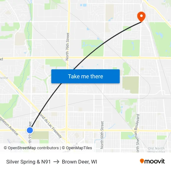 Silver Spring & N91 to Brown Deer, WI map