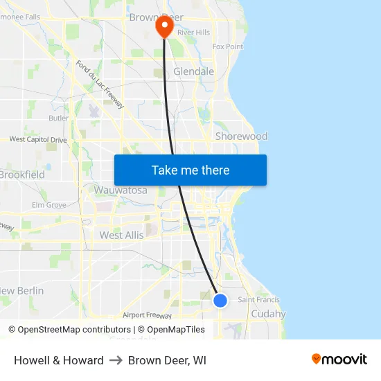 Howell & Howard to Brown Deer, WI map