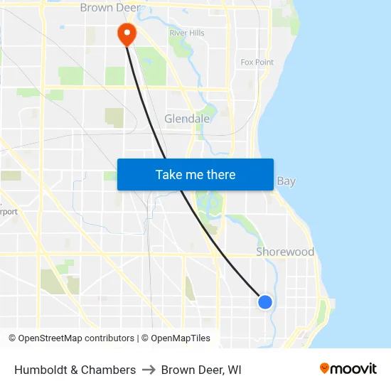 Humboldt & Chambers to Brown Deer, WI map