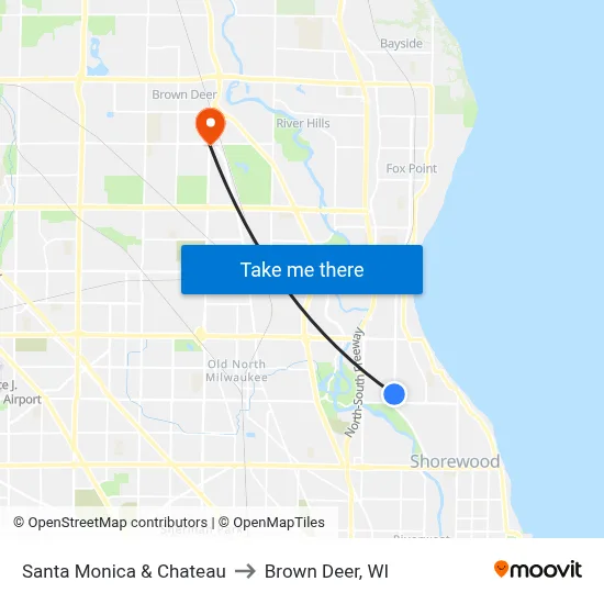 Santa Monica & Chateau to Brown Deer, WI map