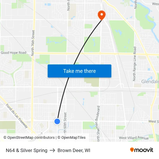 N64 & Silver Spring to Brown Deer, WI map