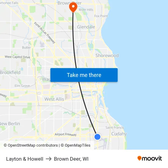 Layton & Howell to Brown Deer, WI map