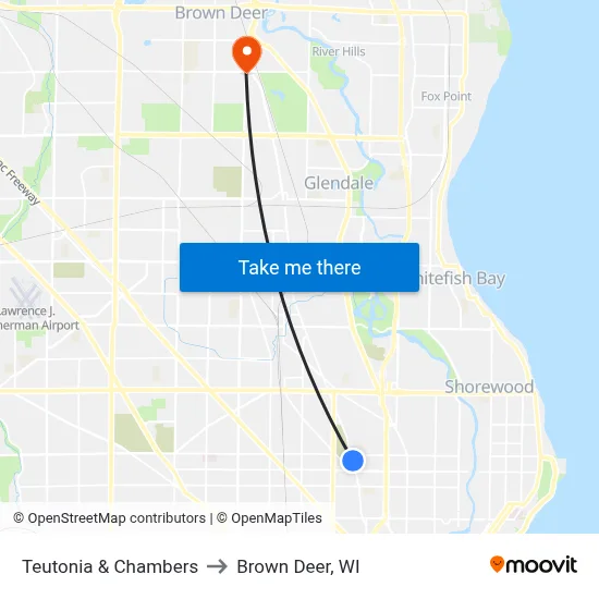 Teutonia & Chambers to Brown Deer, WI map