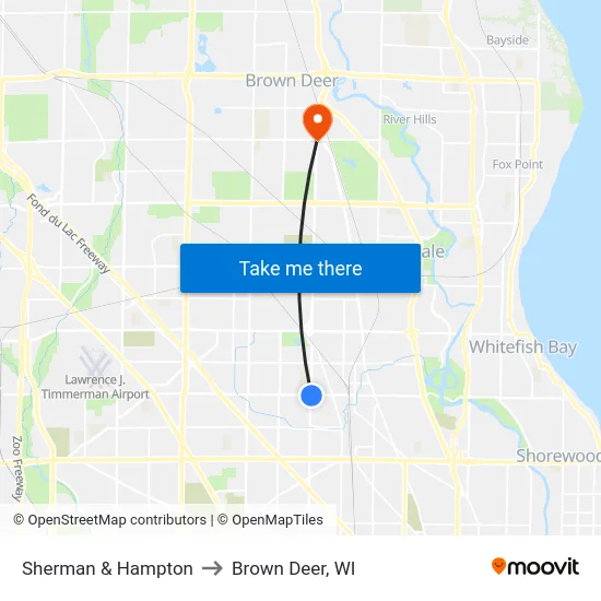 Sherman & Hampton to Brown Deer, WI map