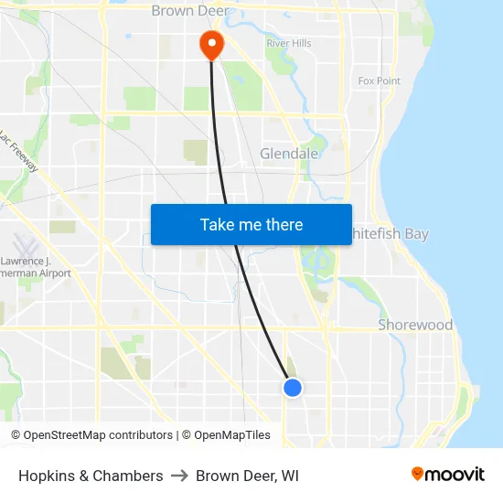 Hopkins & Chambers to Brown Deer, WI map