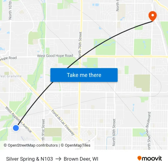 Silver Spring & N103 to Brown Deer, WI map
