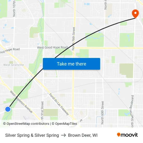 Silver Spring & Silver Spring to Brown Deer, WI map
