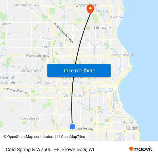Cold Spring & W7500 to Brown Deer, WI map