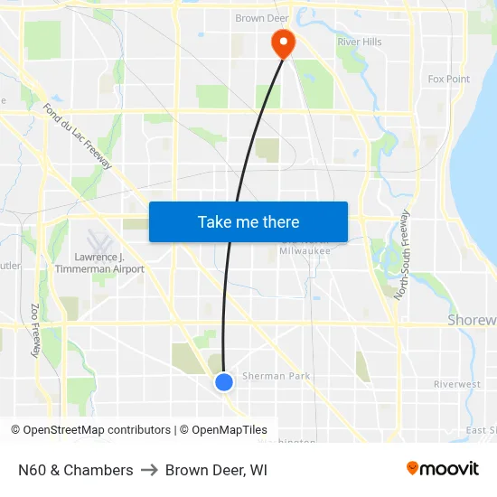 N60 & Chambers to Brown Deer, WI map