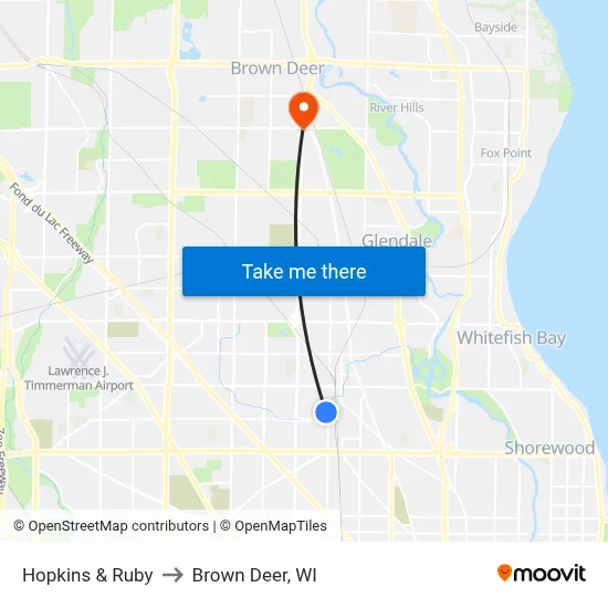 Hopkins & Ruby to Brown Deer, WI map