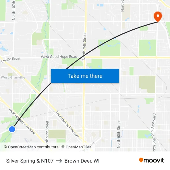 Silver Spring & N107 to Brown Deer, WI map