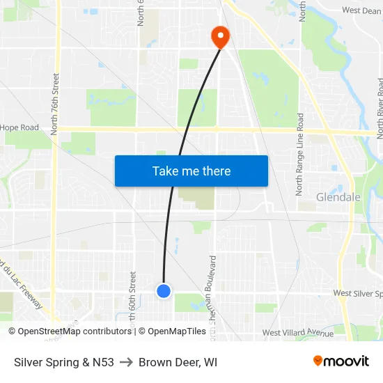 Silver Spring & N53 to Brown Deer, WI map