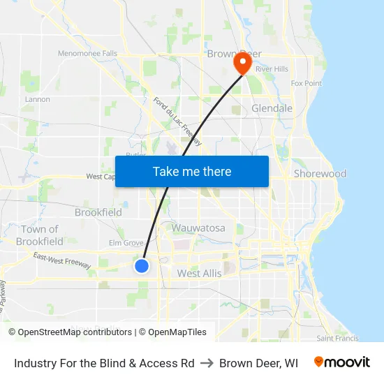 Industry For the Blind & Access Rd to Brown Deer, WI map