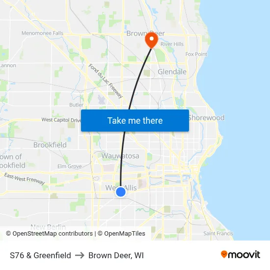 S76 & Greenfield to Brown Deer, WI map