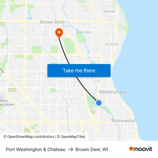 Port Washington & Chateau to Brown Deer, WI map