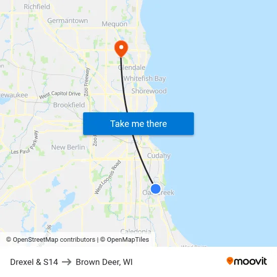 Drexel & S14 to Brown Deer, WI map