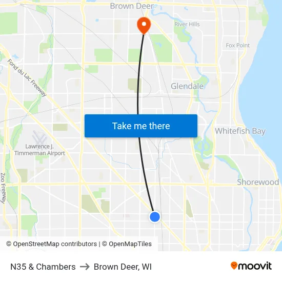 N35 & Chambers to Brown Deer, WI map