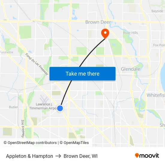 Appleton & Hampton to Brown Deer, WI map