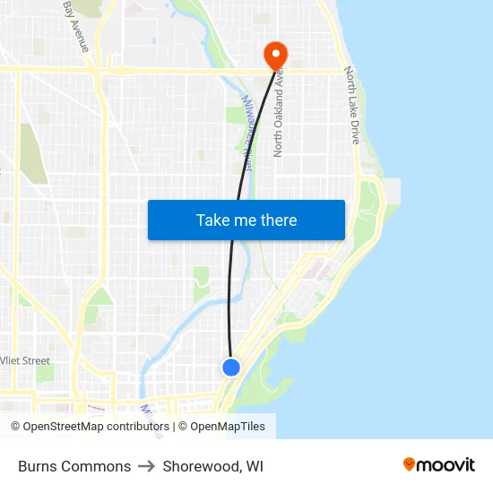 Burns Commons to Shorewood, WI map