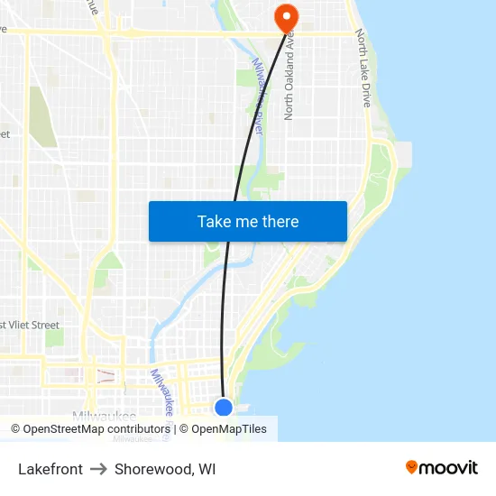 Lakefront to Shorewood, WI map