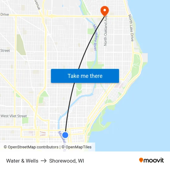 Water & Wells to Shorewood, WI map