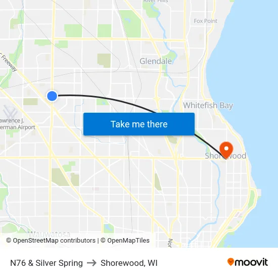 N76 & Silver Spring to Shorewood, WI map