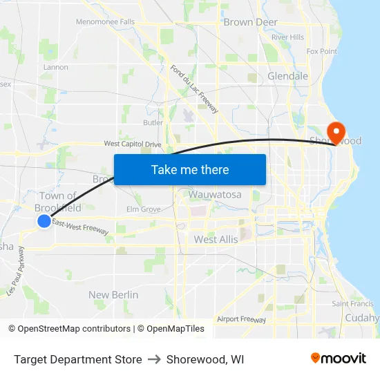 Target Department Store to Shorewood, WI map