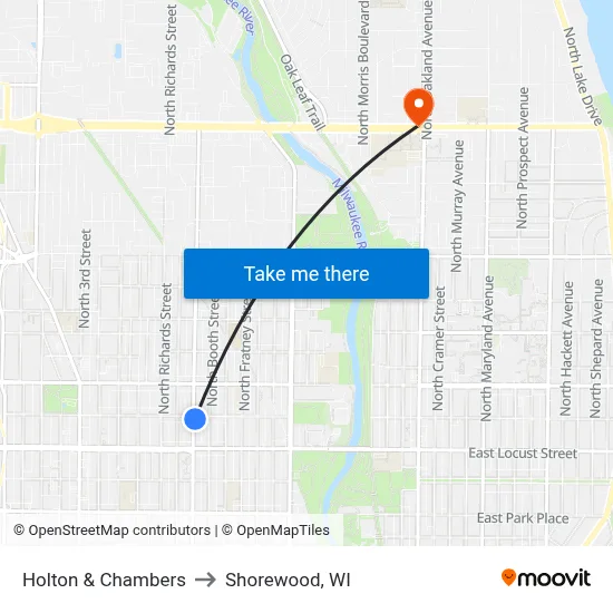 Holton & Chambers to Shorewood, WI map