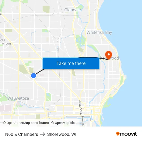 N60 & Chambers to Shorewood, WI map