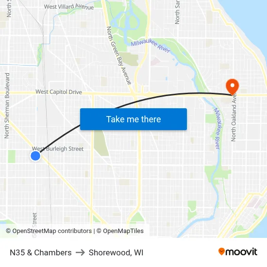 N35 & Chambers to Shorewood, WI map