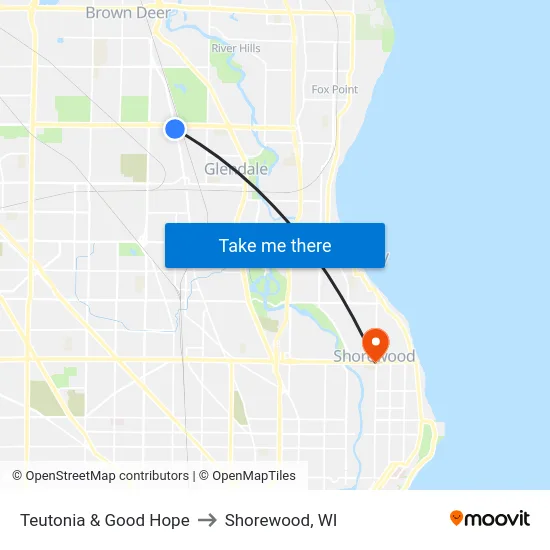 Teutonia & Good Hope to Shorewood, WI map