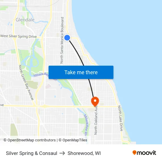 Silver Spring & Consaul to Shorewood, WI map