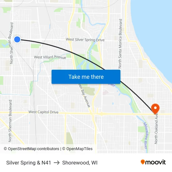 Silver Spring & N41 to Shorewood, WI map