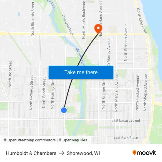 Humboldt & Chambers to Shorewood, WI map