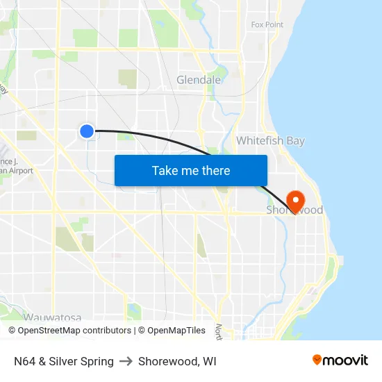 N64 & Silver Spring to Shorewood, WI map