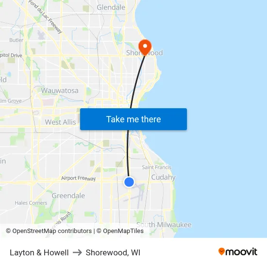 Layton & Howell to Shorewood, WI map