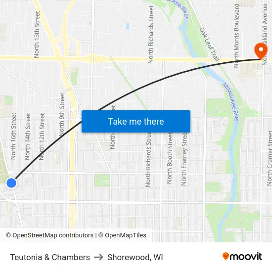 Teutonia & Chambers to Shorewood, WI map