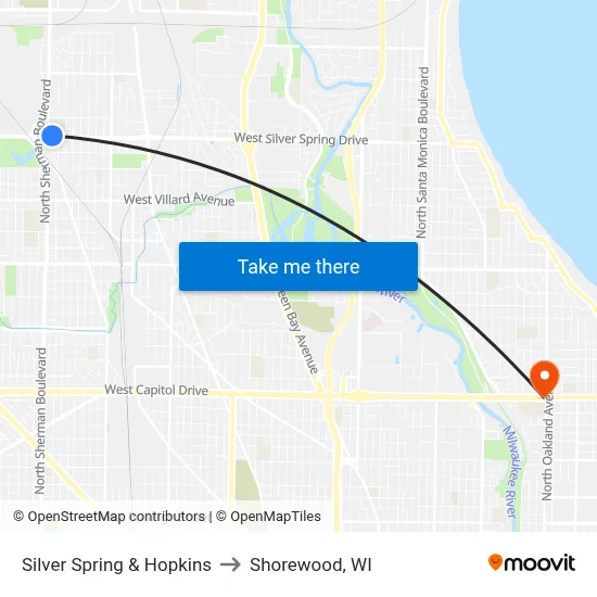 Silver Spring & Hopkins to Shorewood, WI map