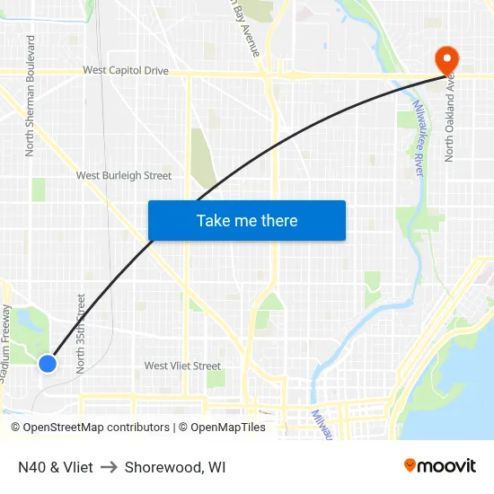 N40 & Vliet to Shorewood, WI map