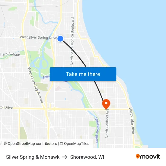 Silver Spring & Mohawk to Shorewood, WI map