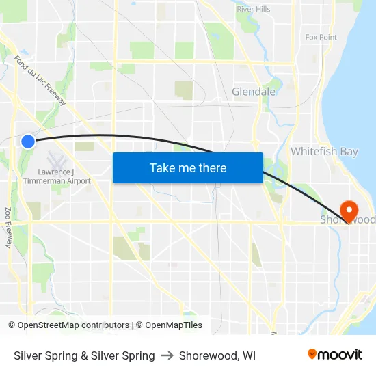 Silver Spring & Silver Spring to Shorewood, WI map