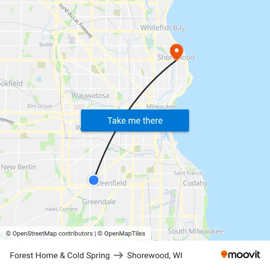 Forest Home & Cold Spring to Shorewood, WI map